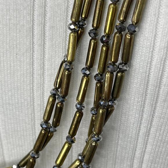Chico's necklace signed costume jewelry burnished gold tone with gray multi stra - Picture 3 of 14